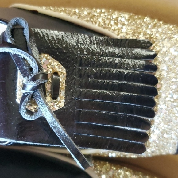 Croon RARE tassel  gold glitter and black shoes Size 38 (us 7.5 ) - Picture 7 of 11